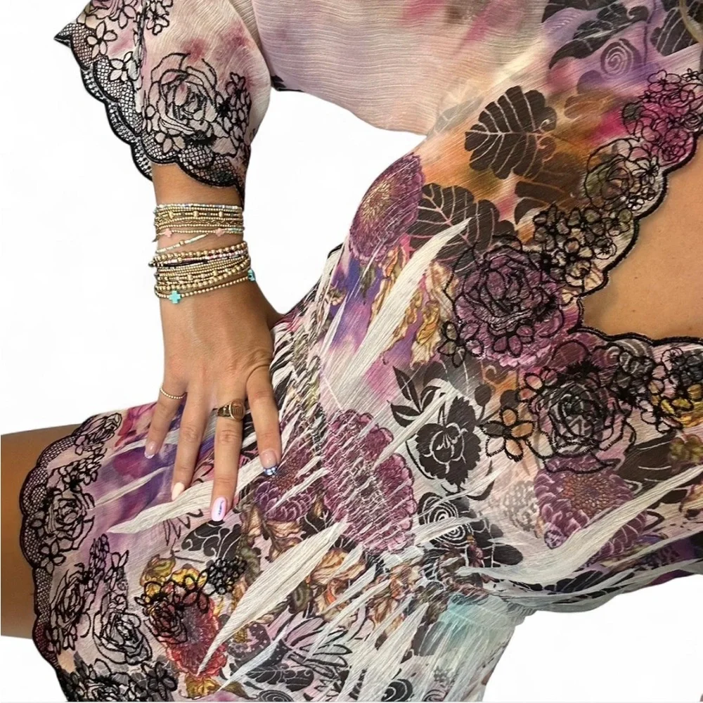 Floral Lace Trim Women's Fairy Top - Picture 2 of 9